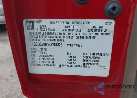 2003 Chevrolet Silverado 2500Hd из США, поврежденный, VIN 1GCHC29U13E267828